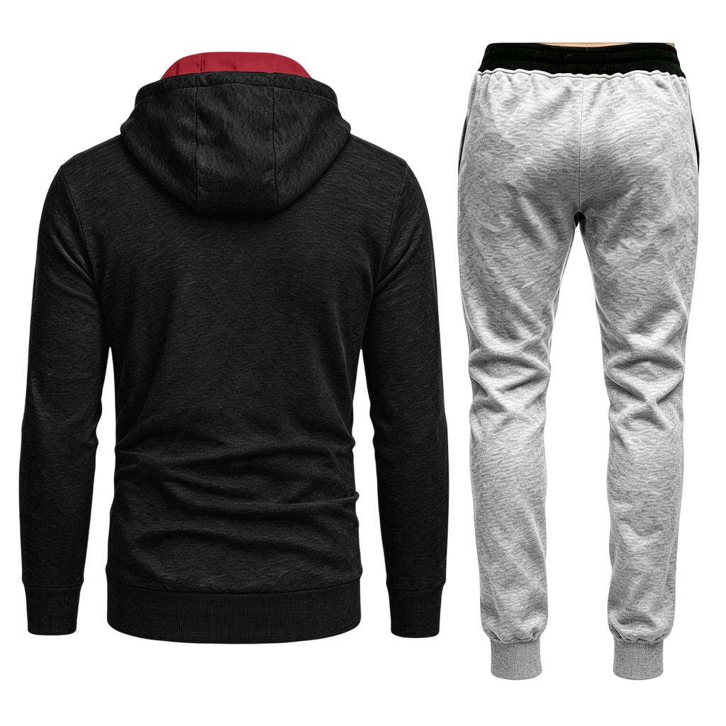 Men's Zip Hoodie Sweatsuit Set with Long Sleeve Top and Pants for Outdoor Sport Casual Wear