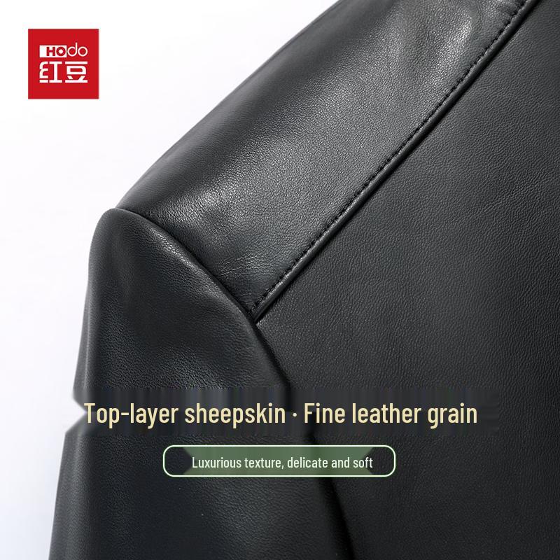 HODOO Men's First Layer Sheepskin Leather Jacket