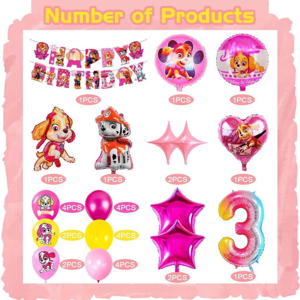 Children's Birthday Balloon Set, Paw Patrol Themed Aluminum Film Digital Balloon, Children's Birthday Party Decoration