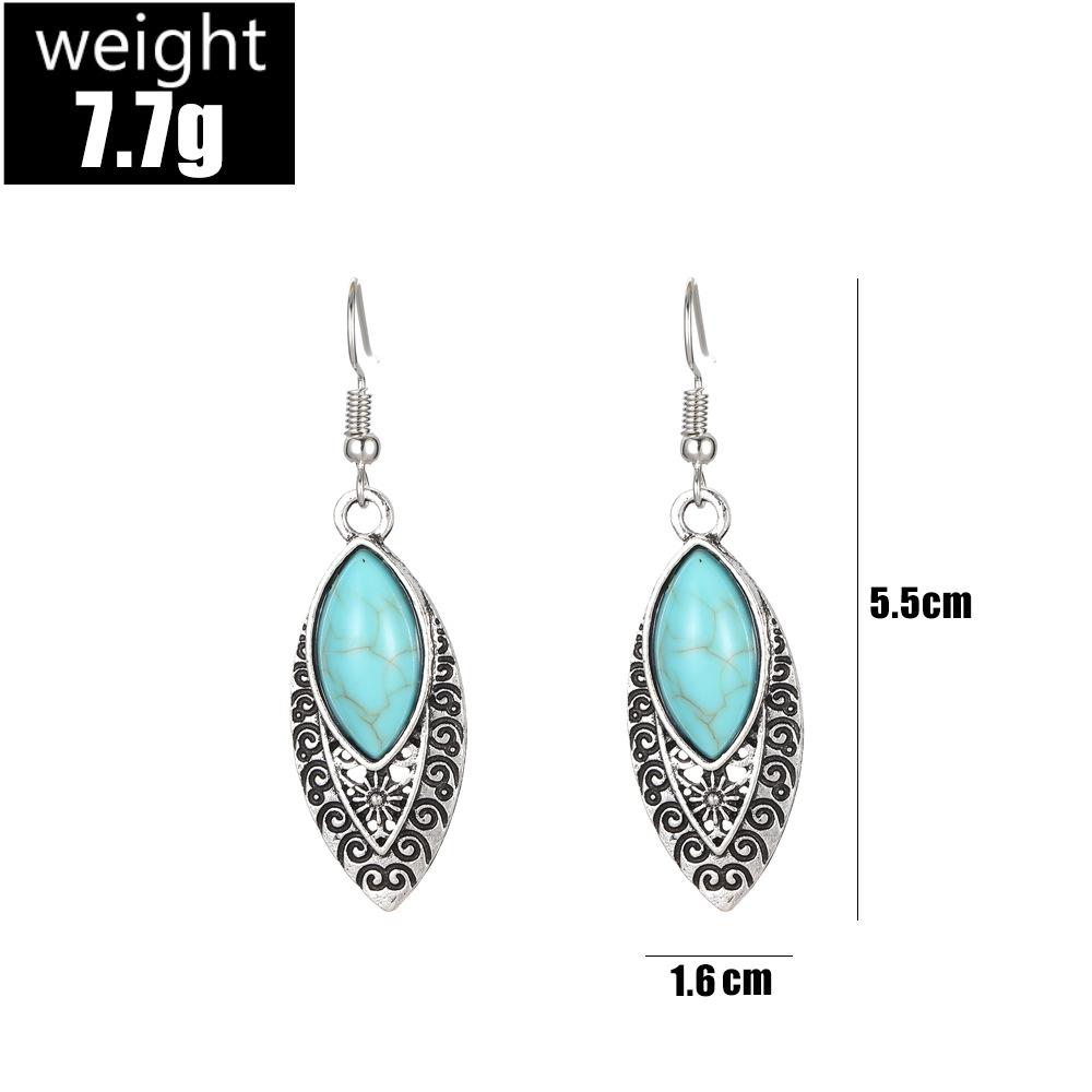 Earrings Vintage Bohemian Turquoise Oval Carved Hollow Earrings Earrings Women