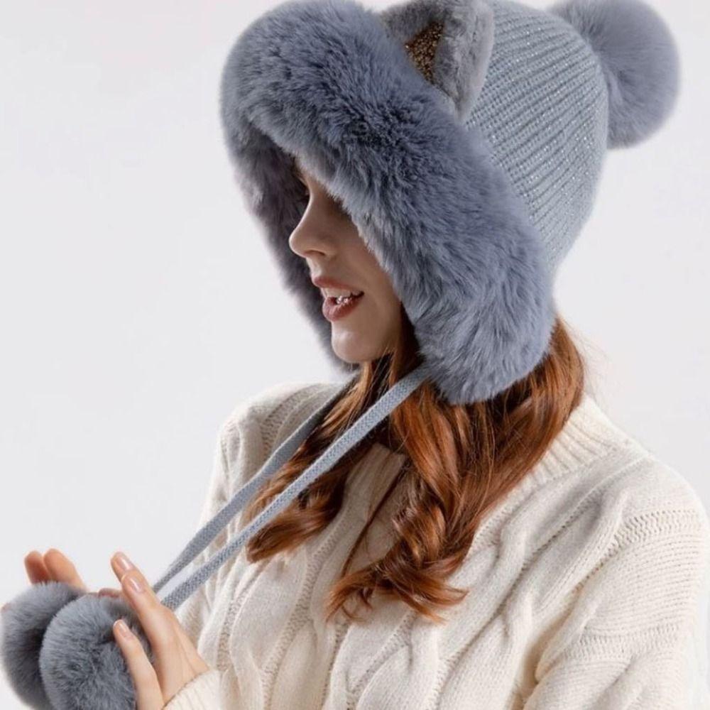Cartoon Cat Ears Beanie Woolen Ear Protection Hat Leisure Winter Plush Hat Winter/Autumn