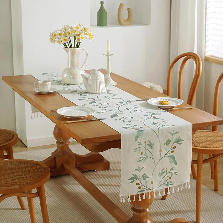 Borduur Kwast Tafel Runner, Katoen Linnen Verdikt Stof, Keuken Eetkamer Koffietafel Restaurant Decoratie Benodigdheden 33X240CM