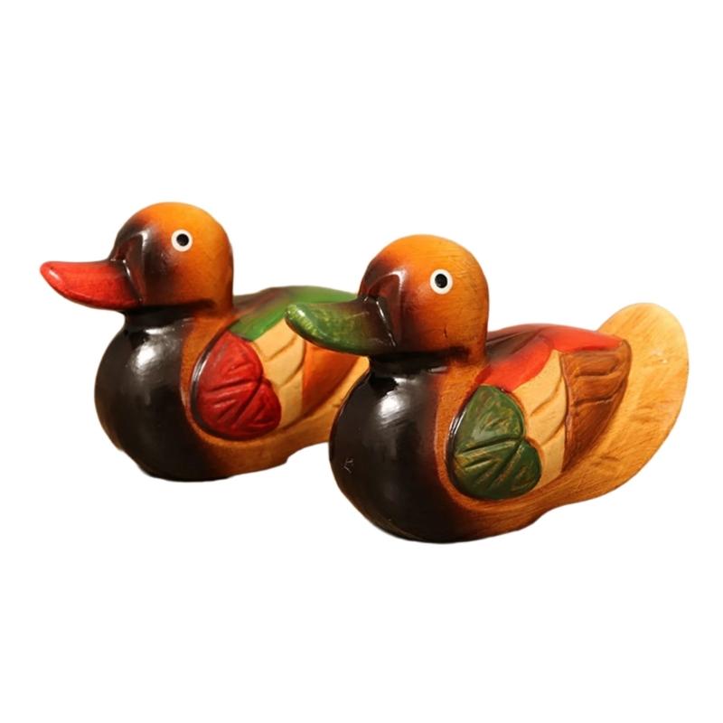 

1 Pair Wooden Mandarin Duck Statues Decorative Ornaments Colorful Handpainted Duck Figurines Love Animal Art Sculptures small