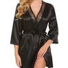 Women Sexy Lace Satin Robe Sleepwear Short Nightgown Kimono Bathrobe Lingerie Nighty Dress Soft Comfortable Black Plus Size