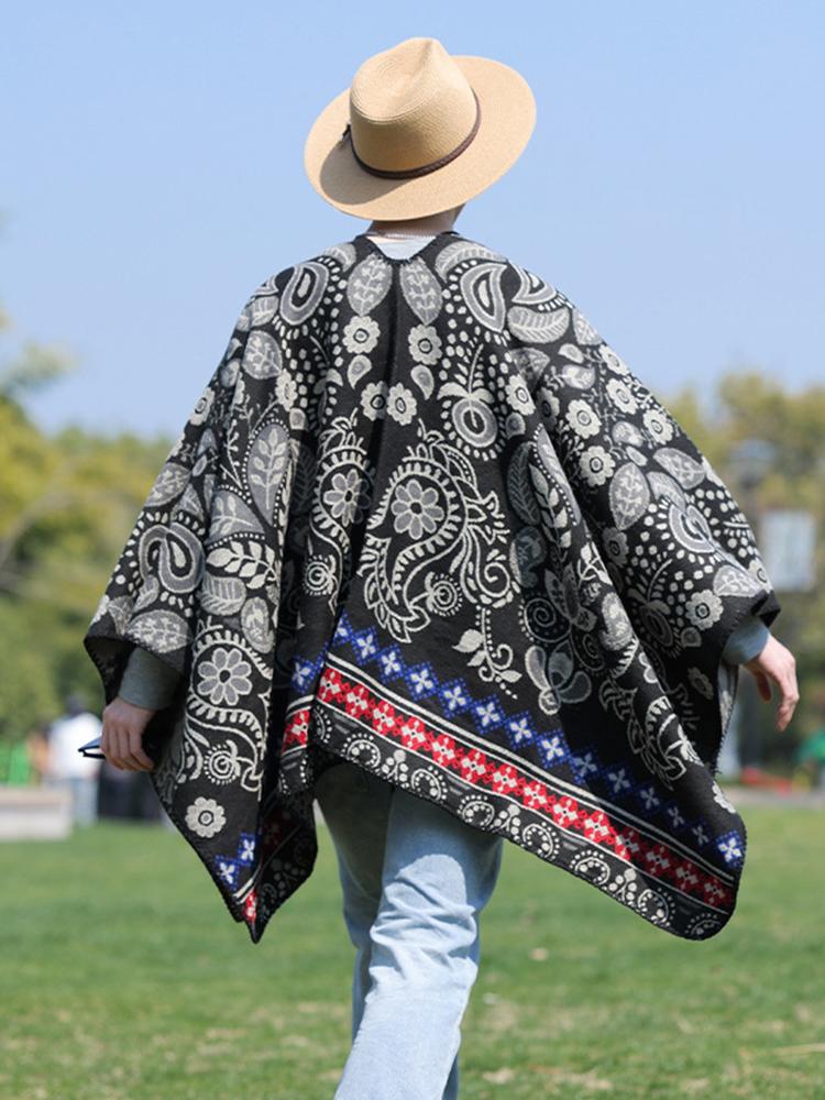 Winter Women Men Scarf Layers Poncho Retro Floral Print Wrap Shawl Scarve Capa Para Mujer Pashmina Cloak New Unisex Lady Male