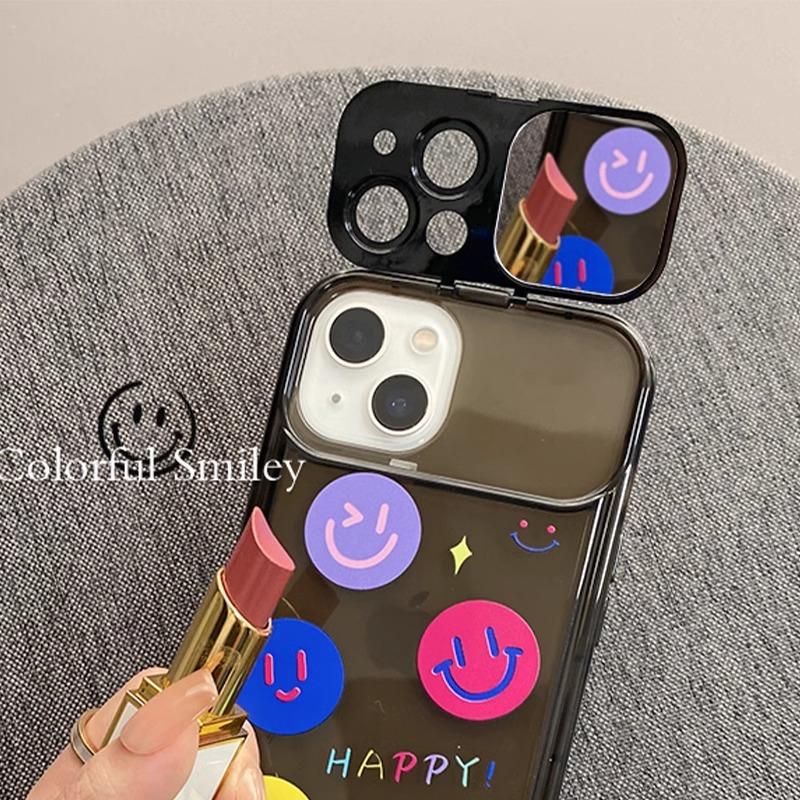 Colorful Smiley Face Pendant Is Suitable for Apple 16pro Mobile Phone Case 15 Flip Mirror 14 All-inclusive Anti-drop 13 Silicone 7/8.