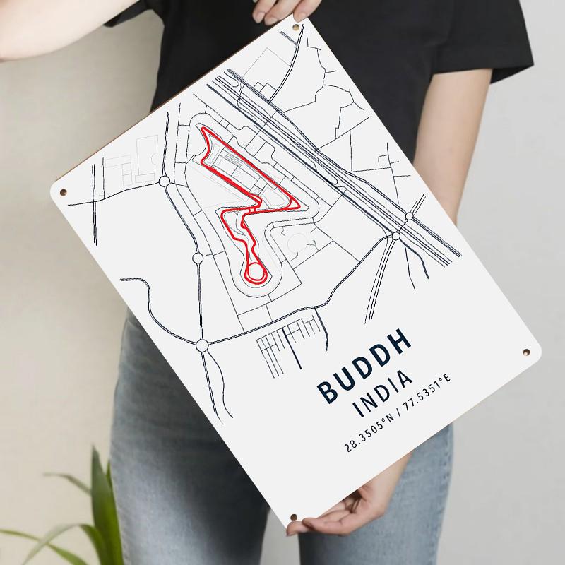 

Buddh India Race Track Map Metal Wall Art Decor Racing Enthusiast Gift for Home Office 20x30cm（7.8x11.8inch）