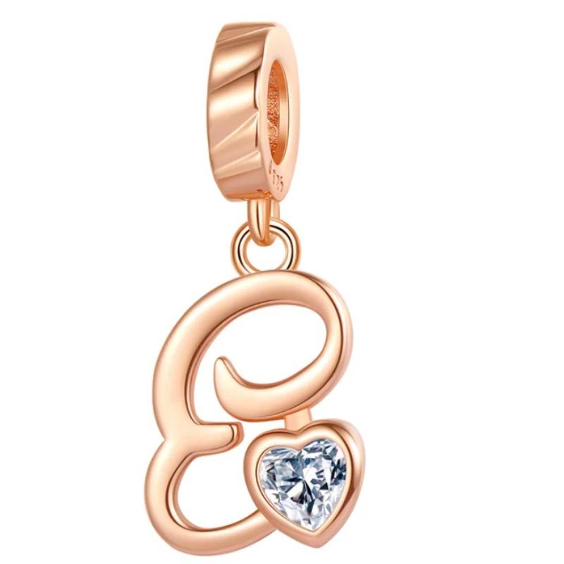 Kupfer 26 Buchstaben A-Z Alphabet Anhänger Charme Roségold Passend für Original Pan Armband Zubehör DIY Schmuck Für Frauen