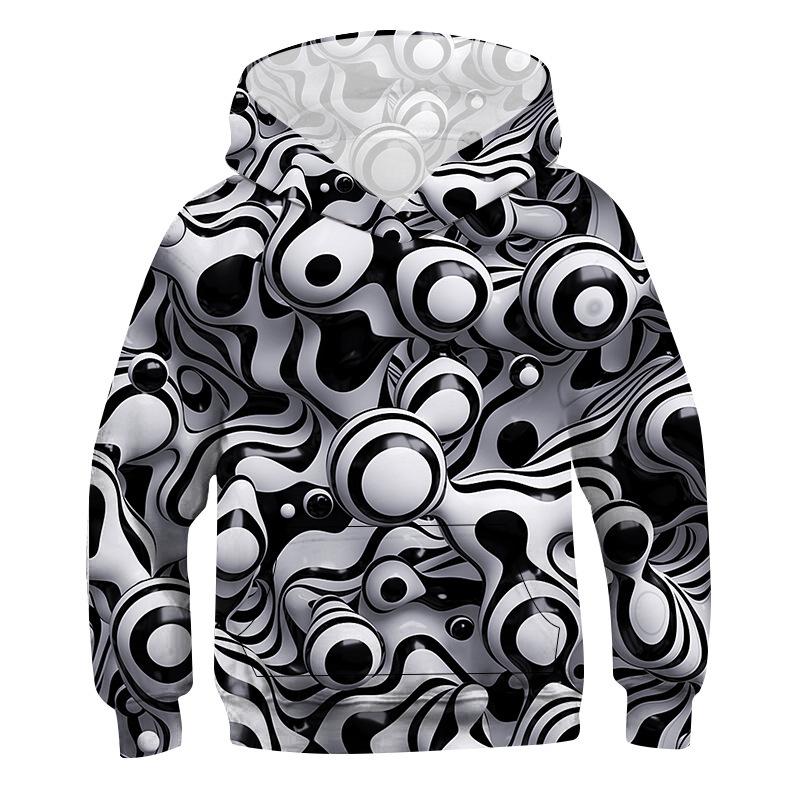 3D Černobílé designové mikiny Dětská mikina přes hlavu s dlouhým rukávem Chlapecká Dívčí Mikina Topy Streetwear Dětské oblečení Sudadera