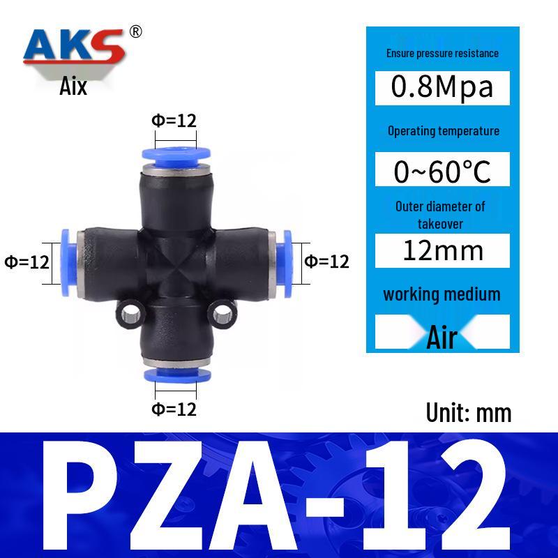 Pneumatic Nylon Air Hose Quick Connect Fittings: PU Straight, PY 5-Way, Cross 4-Way, PZA 3-Way, PE Connector with White/Blue Cap