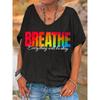 Ilstile Damen Atmungsaktive T-Shirts mit Buchstabenaufdruck Sommer Kurzarm Lässige Lockere V-Ausschnitt Tops T-Shirts Schwarz Blau NEU