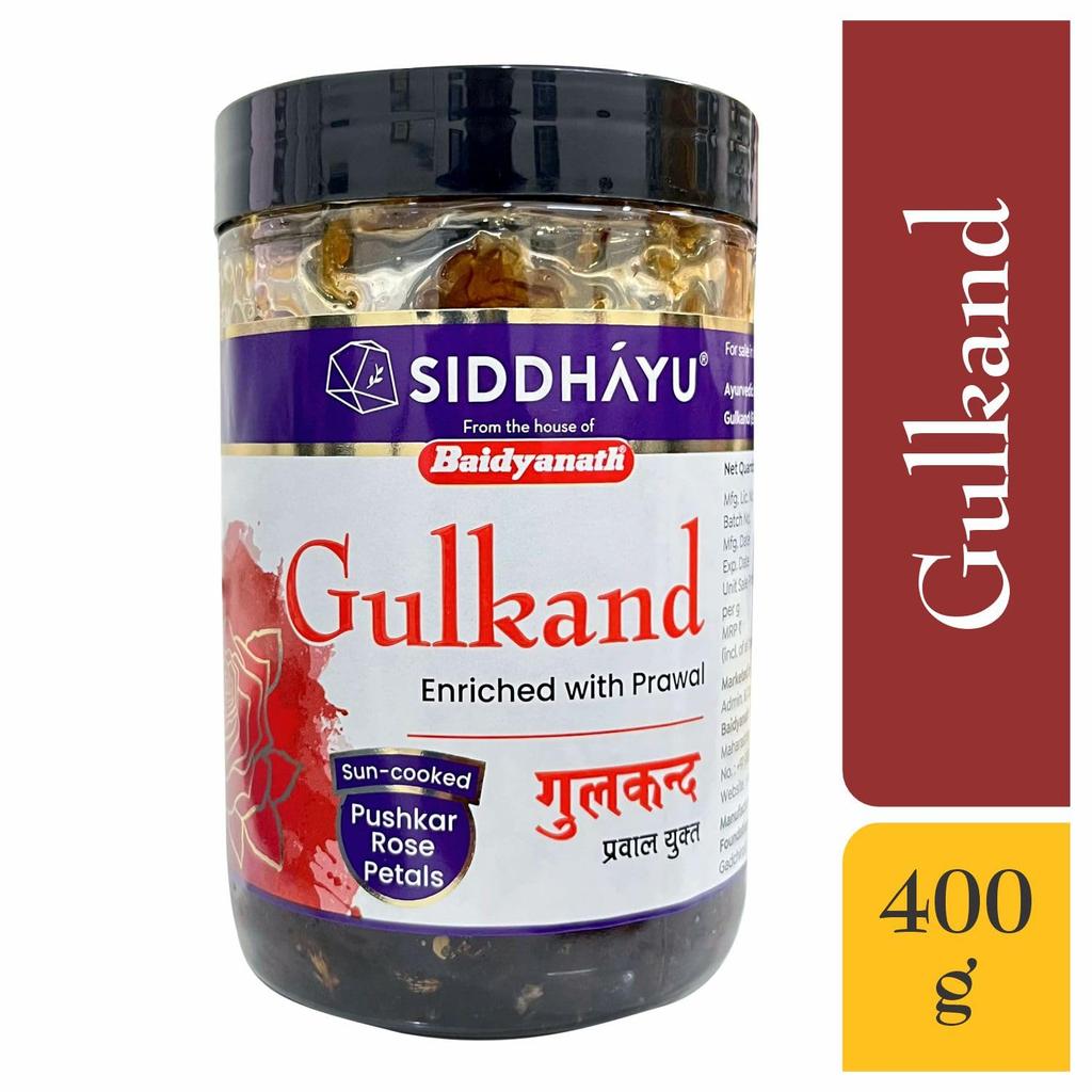 Baidyanath Gulkand Gummy with Sun-Cooked Indian Rose Petals and Prawal 400g Pack of 1 for Refreshing Taste