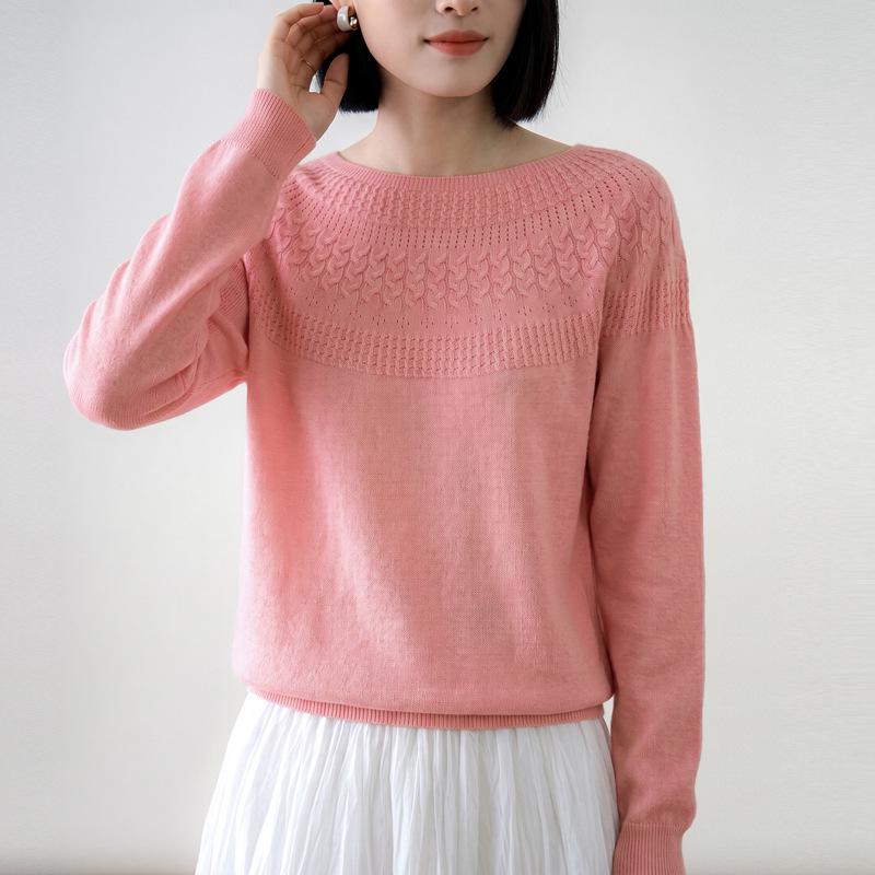 Women's Autumn Cable Knit Round Neck Pullover Sweater