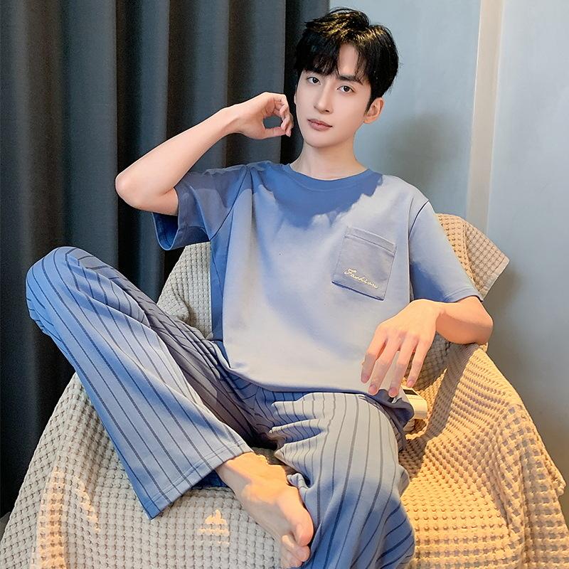 Men's New Spring and Summer Pajamas Homewear Suit Teenagers Short-Sleeved Long Pants Homewear Large Size Students Casual Pajamas