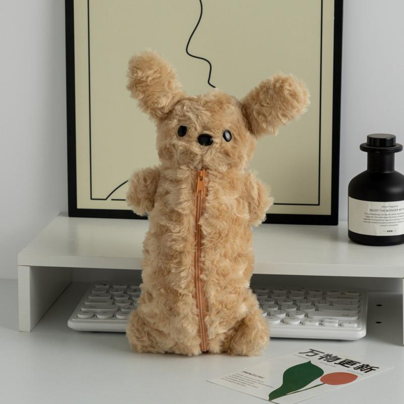 Teddy Stationery Plush Storage Bags For Girls With Dog Pattern Pencil Pouch