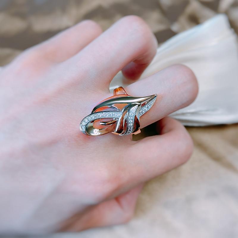 Luxury Rose Gold Color Big Rings For Women Micro-Wax Inlay Natural Zircon Rings Unusual Ethnic Bride Wedding Jewelry