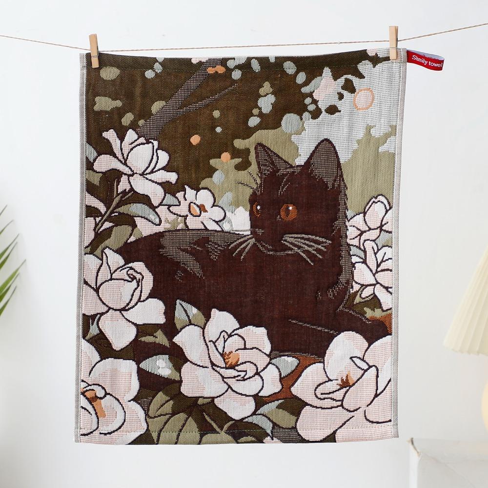 New 34x40cm Large Hand Towel 4 Layer Cotton Gauze Cat Pattern Kitchen Towel Decorative Quick Dry Tea Towel Home Restaurant