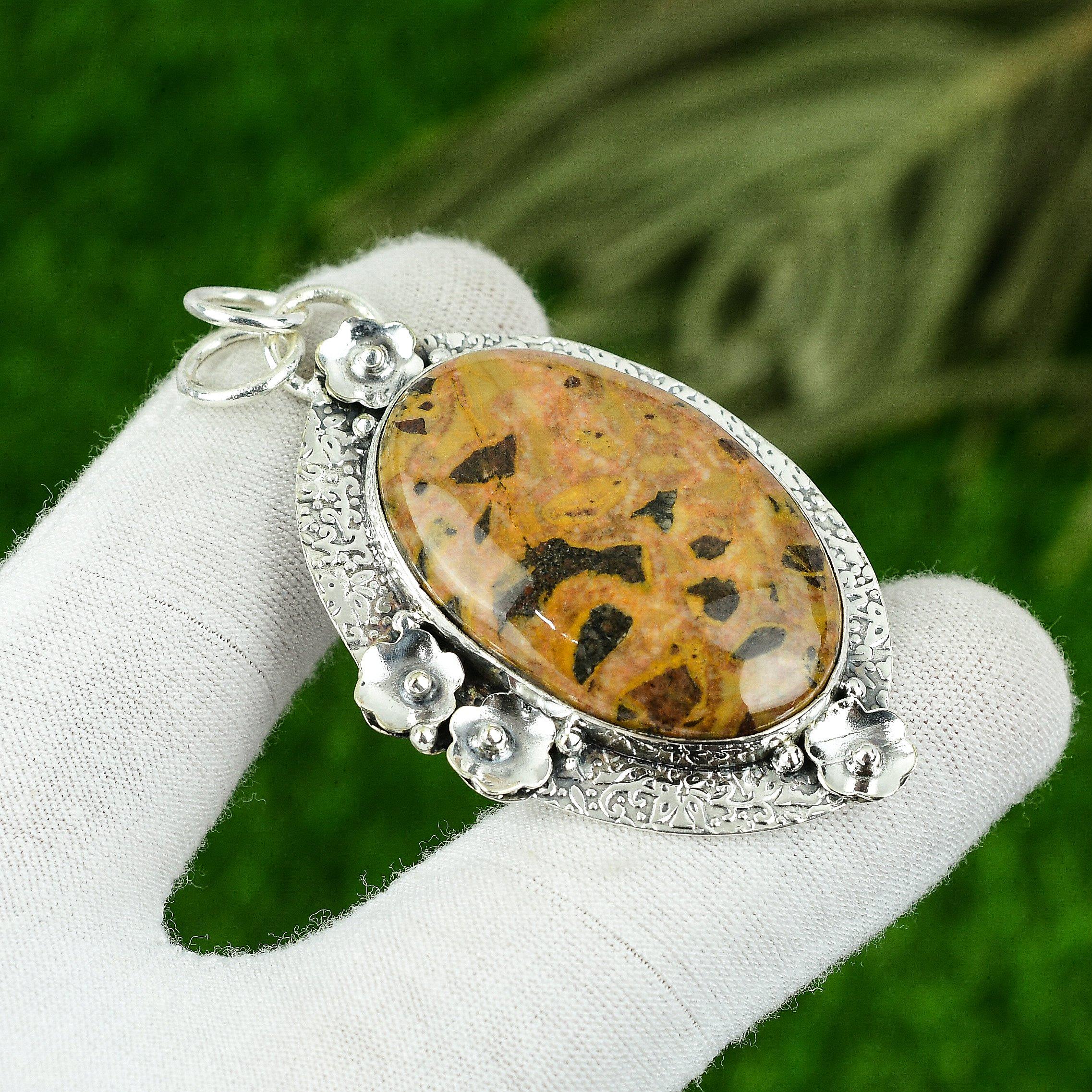 

Natural Bauxite Gemstone Pendant 925 Sterling Silver Indian Jewelry For Girls