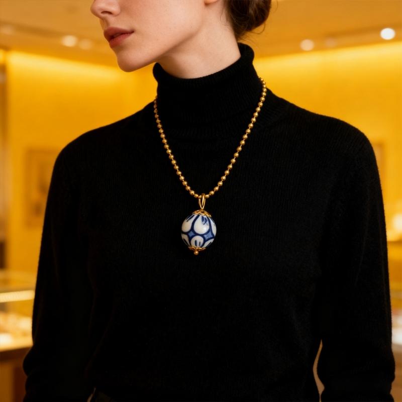 Traditional Auspicious Motif Ceramic DIY Accessories Combined With Sturdy Stainless Steel Components