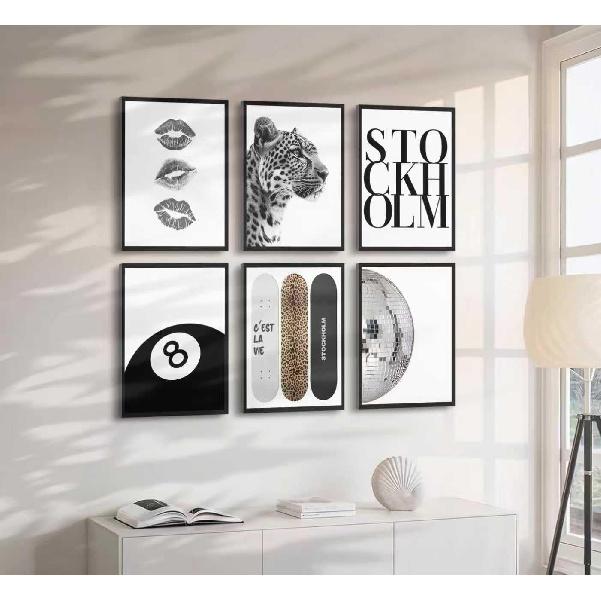 Fashion Trendy Leopard Wall Art Set of 6 Stockholm Preppy Room Painting Picture Wall Decor Black White Aesthetic Cheetah Poster Print Artwork for