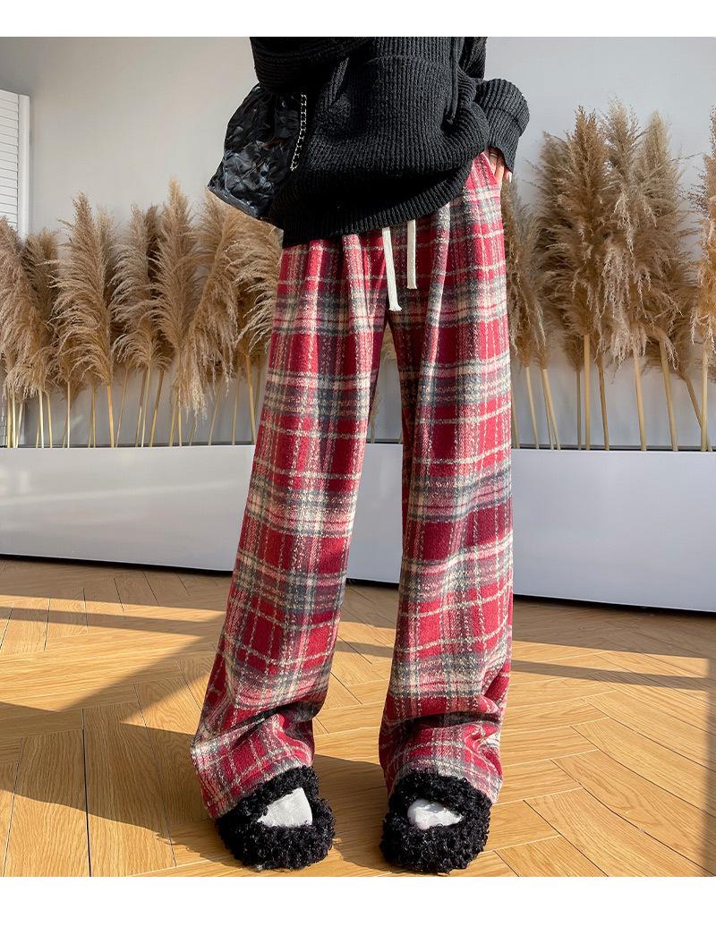 

Женские брюки с высокой посадкой в черную клетку - Смесь шерсти, на флисовой подкладке, в стиле ретро-кэжуал, прямые/широкие штанины, приталенный крой для осени/зимы. One Size