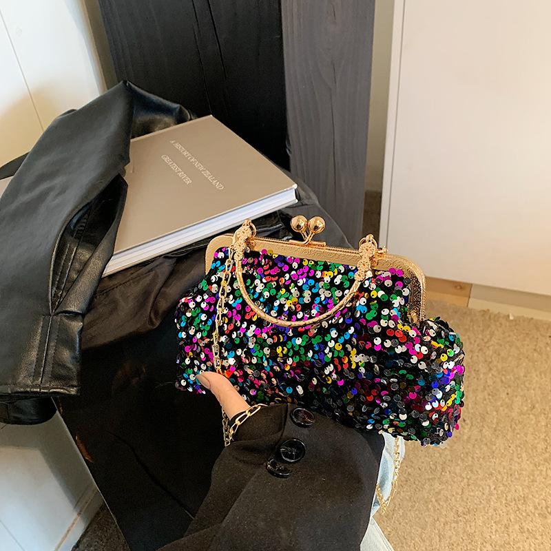 

Модные пайетки трендовая новая банкетная сумка в иностранном стиле с клипсой, универсальная, повседневная, для личности, сумка через плечо, мессенджер, для интернет-знаменитостей разноцветный