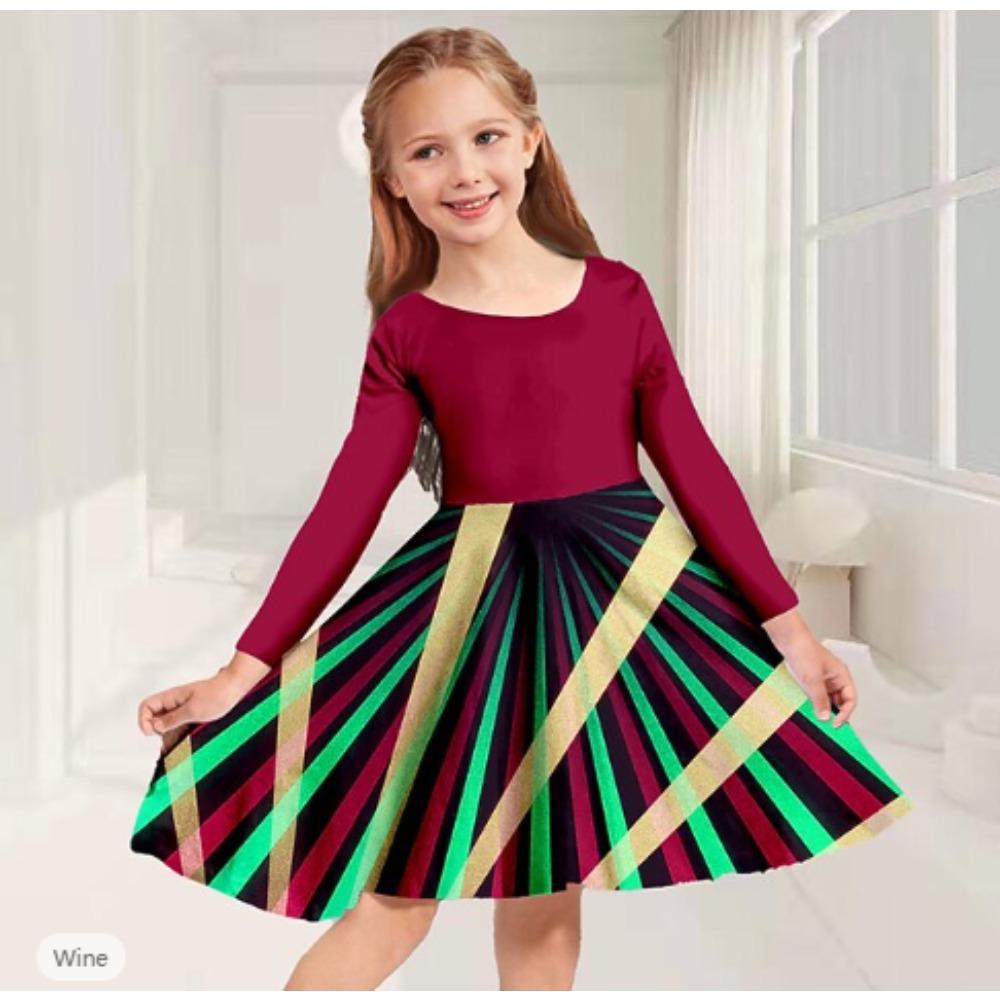 Girl Casual 3D Print Round Neck Long Sleeve Dress Kid Princess Dress 80