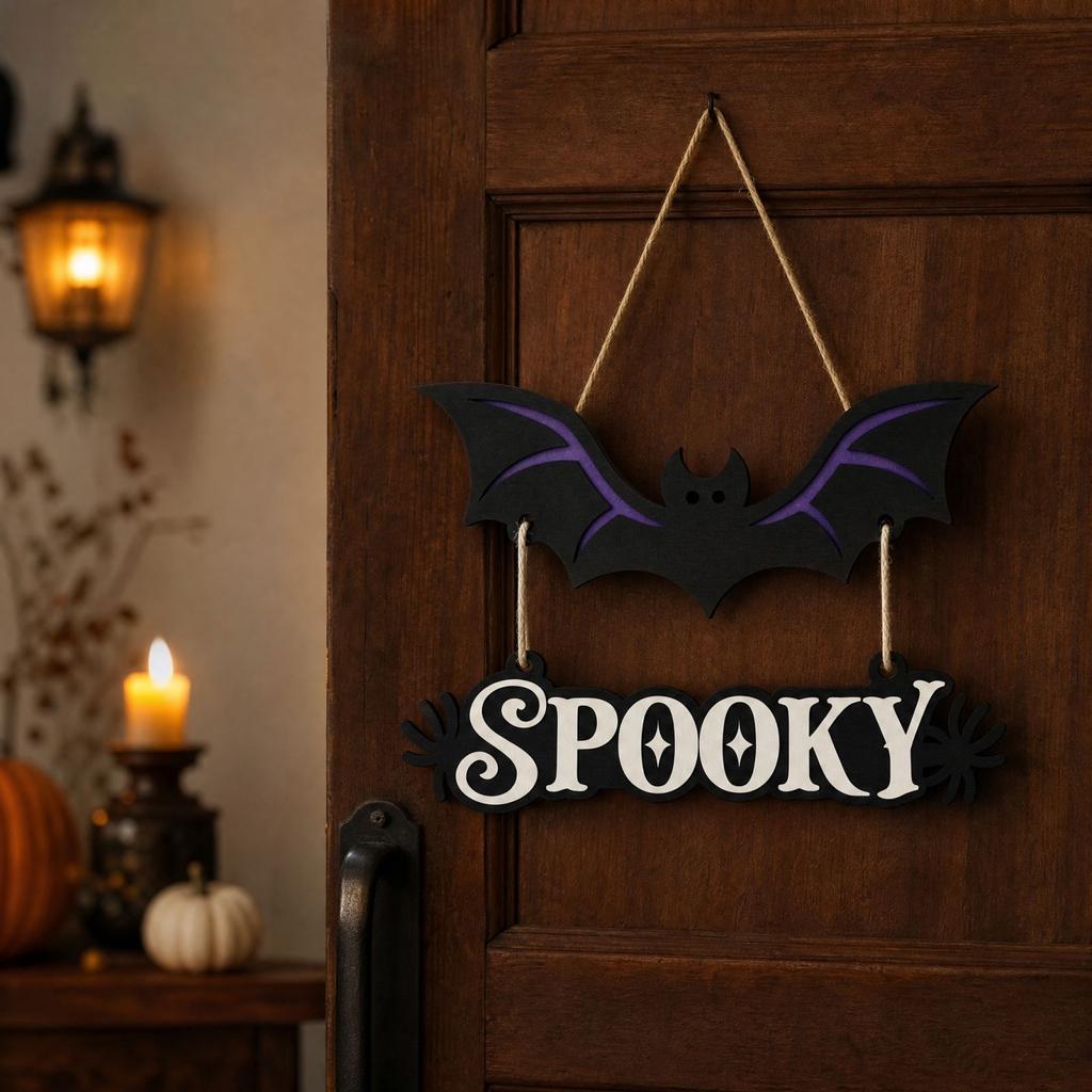 Wooden Halloween Hanging Sign Decoration for Party Home Mantel Porch