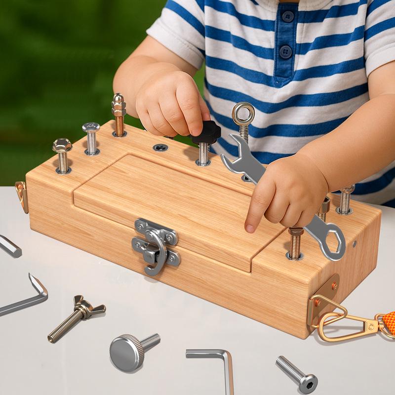 Children's Wooden Montessori Screw & Nut Toolbox Educational Toy
