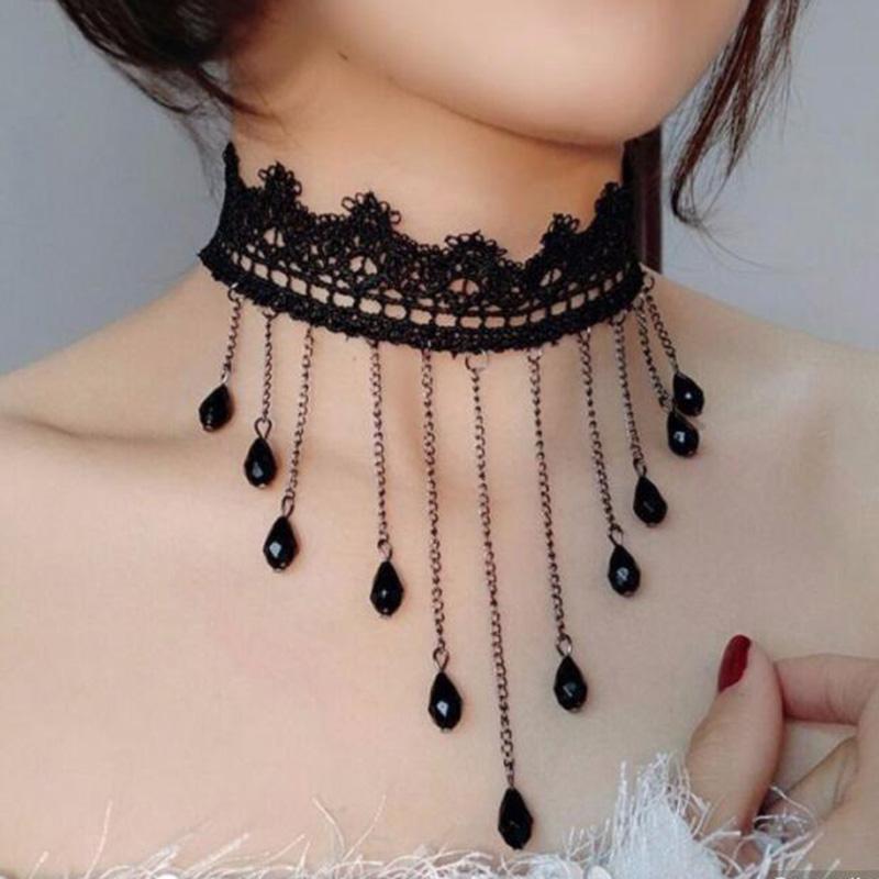 Gothic Punk Lace Choker Necklace For Women Teens Girls Rivet Heart  Collar Necklace Rock Fashion Jewelry Gifts Party  Necklace