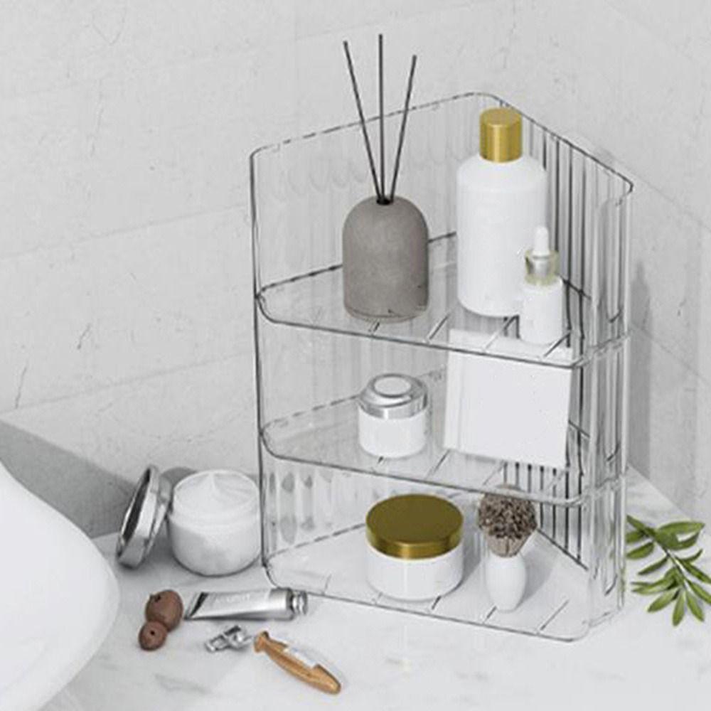 3PCS Plastic Triangle Storage Rack Transparent Large Capacity Cosmetic Storage Box Stackable Desktop Bookshelf for Home