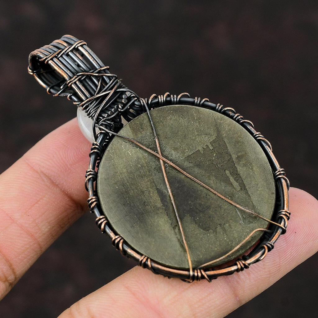 Pyrite Pendant Copper Wire Wrapped Pendant Copper Wire Jewelry Rainbow Moonstone Gemstone Pendant Gift For Mom Copper Wire Designer Pendant