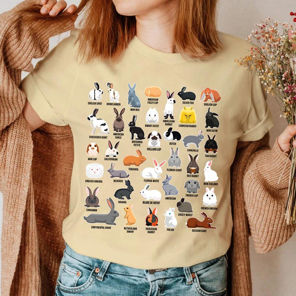 Kawaii Kaninchen Sommer Damen T-Shirt Arten von Kaninchen Aufdruck Oberteile Kurzärmelig Lässig Damen T-Shirts Rundhals Persönlichkeit Kleidung