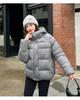 Dame Kort Hette Vindtett Tykk Varm Vinterjakke med Raglanermer