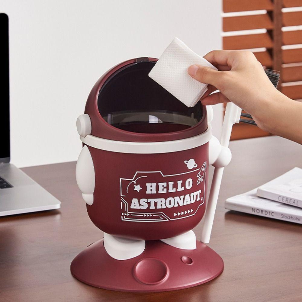With Lid Astronaut Trash Can Creative Mini Dustbin Cute Desktop Garbage Can