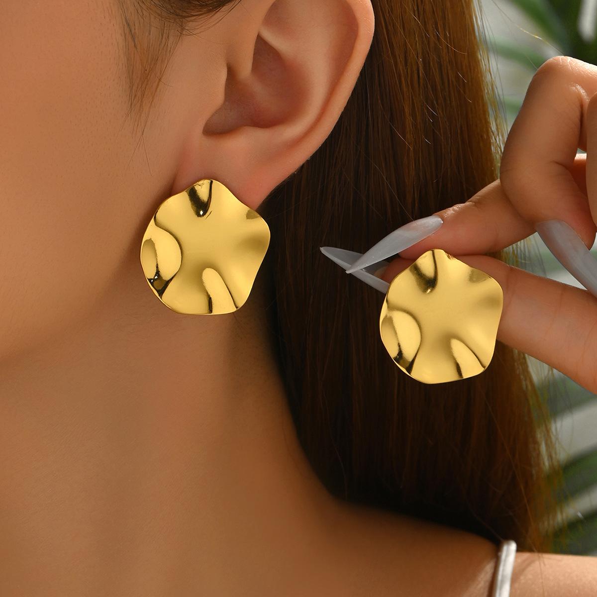 

Hot Sale Women s Earrings Geometric Glossy Folds Design Light Luxury Stud Earrings Versatile Earrings
