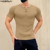 INCERUN Summer Men Short Sleeve Casual Texture Henley Tops T-shirts