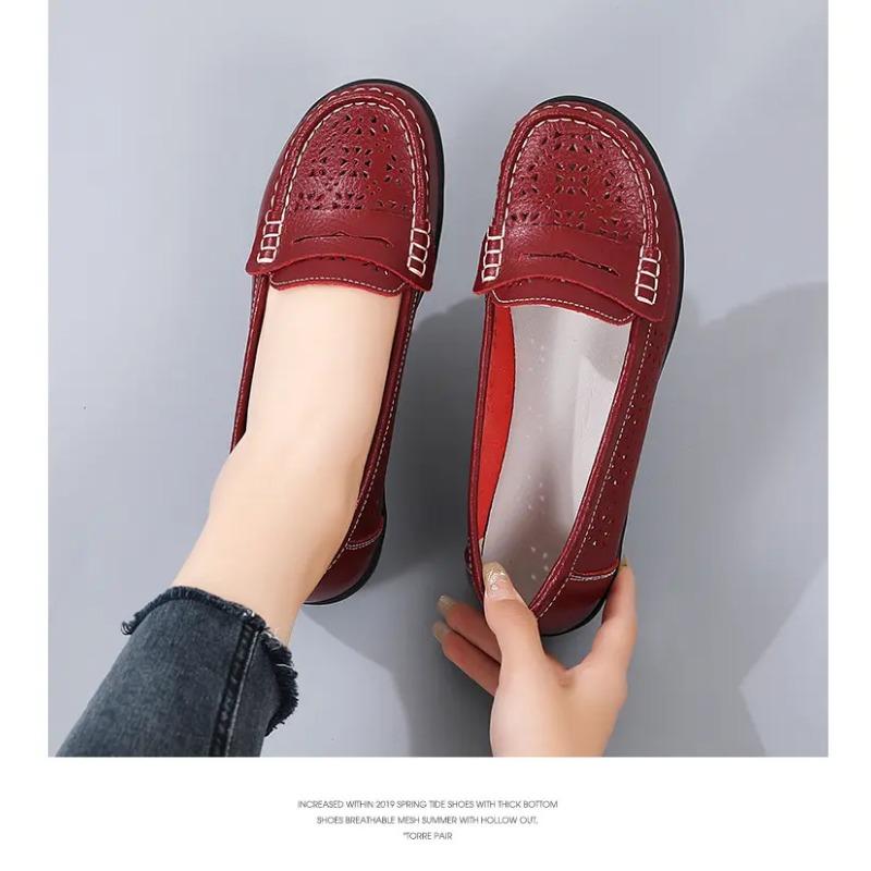 Dámské ležérní kožené mokasíny s výřezy Lehké měkká podrážka Protiskluzové Pohodlné Baleríny