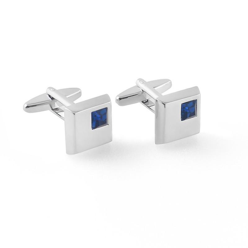 High End Square Inlaid Blue Rhinestone Copper Cufflinks Men s French Business Pure Natural синий