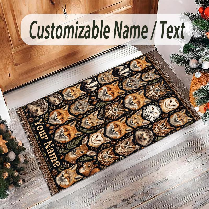 Animals Theme Crystal Velvet Floor Rug Personalized Custom Name Text Warm Carpet Home Decoration