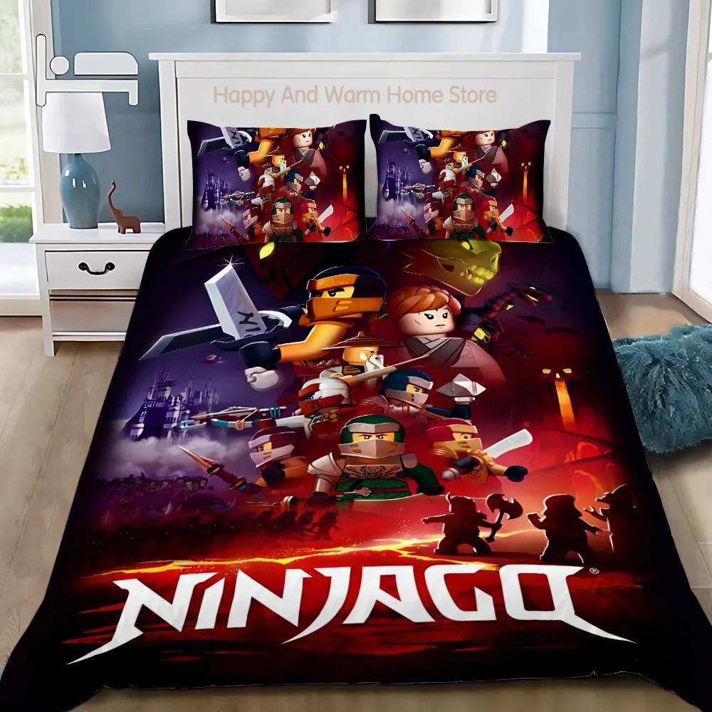 Påslakan Tecknad Spel Kuddfodral Sängkläder Set Pojke Flicka Sovrumsinredning Pojkar-N-Ninjagos-Present Enkel Dubbel Stor Storlek