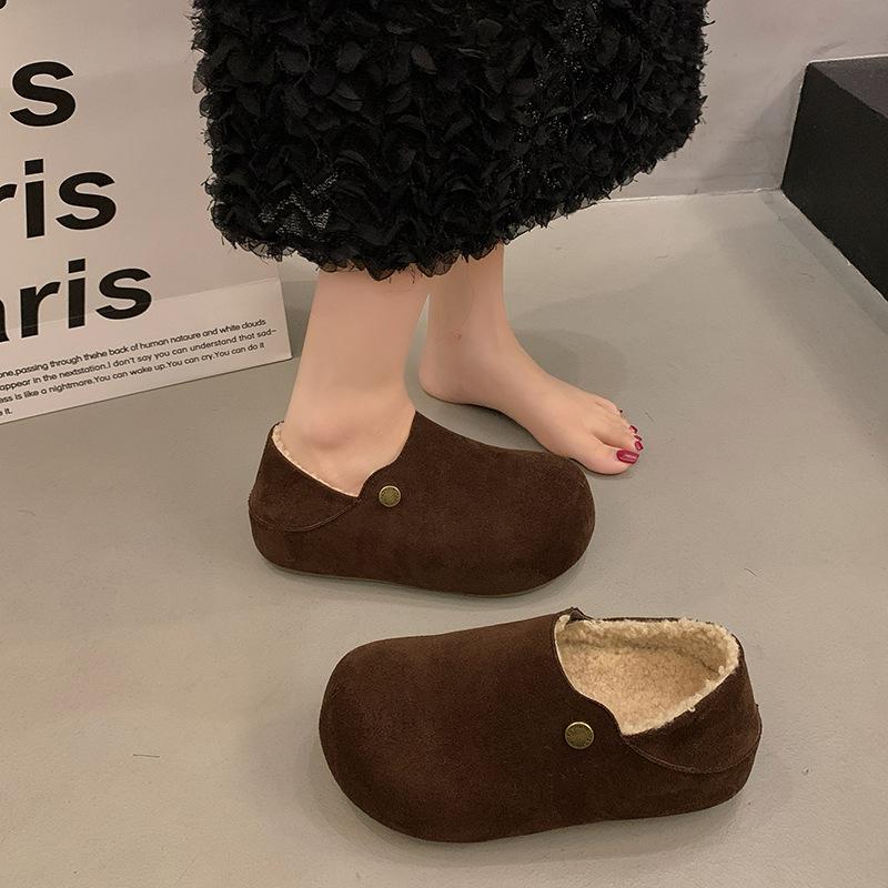 All-inclusive small potato Birkenstock shoes for women's autumn and winter new design sense velvet cotton boots thick-soled one-pedal cotton shoes