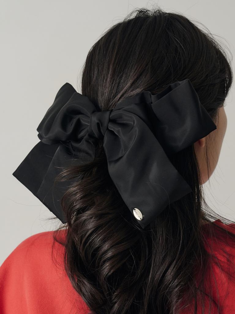 Sorry, Too Much Love Satin Big Ribbon Hairpin_Black
