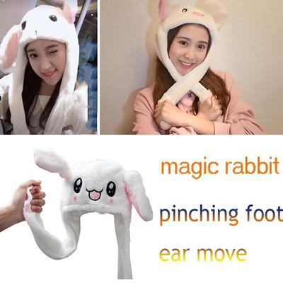 LED Glow Rabbit Ear Hat Bunny Plush Beanie Cap Moving Ears Party Toy Kids Gift