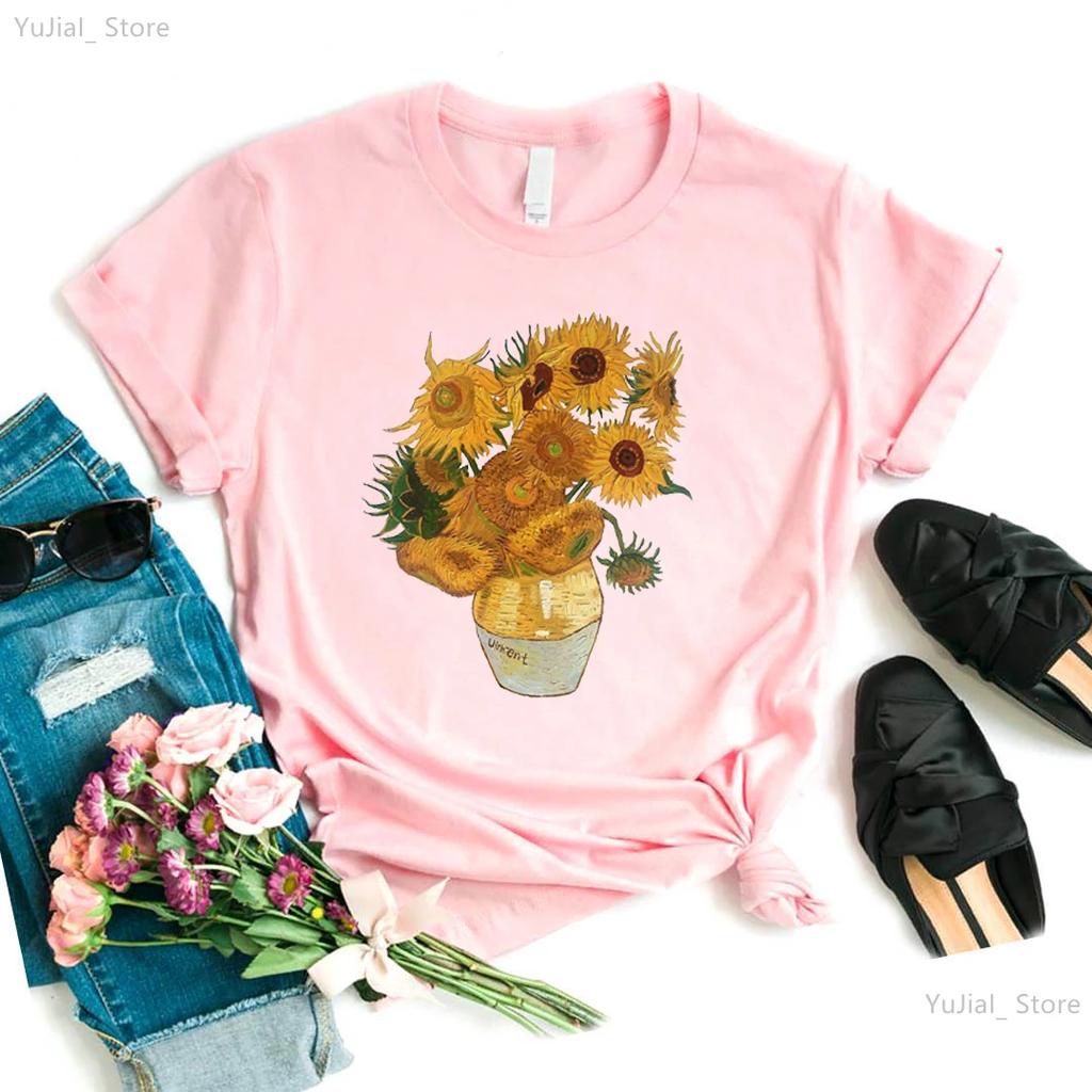 Van Gogh T Shirt Sunflower Vangogh Vintage Art Shirt Harajuku Style Aesthetic Female Short Sleeve T-shirt Clothe