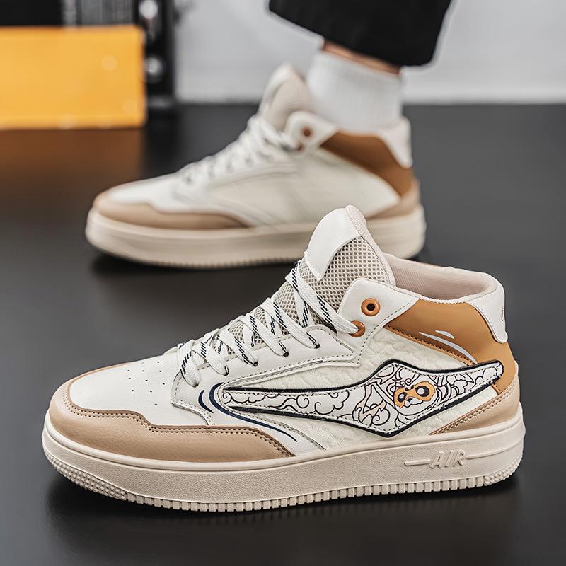 

Мужская обувь хайтопы нишевый дизайн спортивная и повседневная студенческая обувь на доске универсальная увеличивающая рост маленькая белая модная обувь 2024 осенние новые модели 44