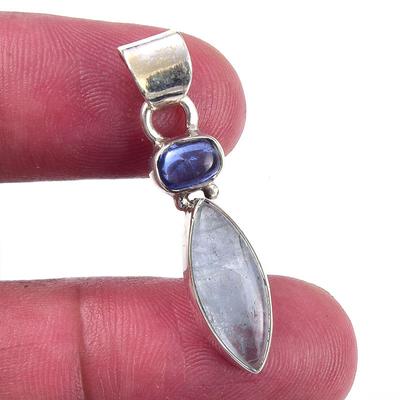 Natural Aquamarine, Kyanite 925 Solid Sterling Silver Jewelry Pendant 1.25" F7V86