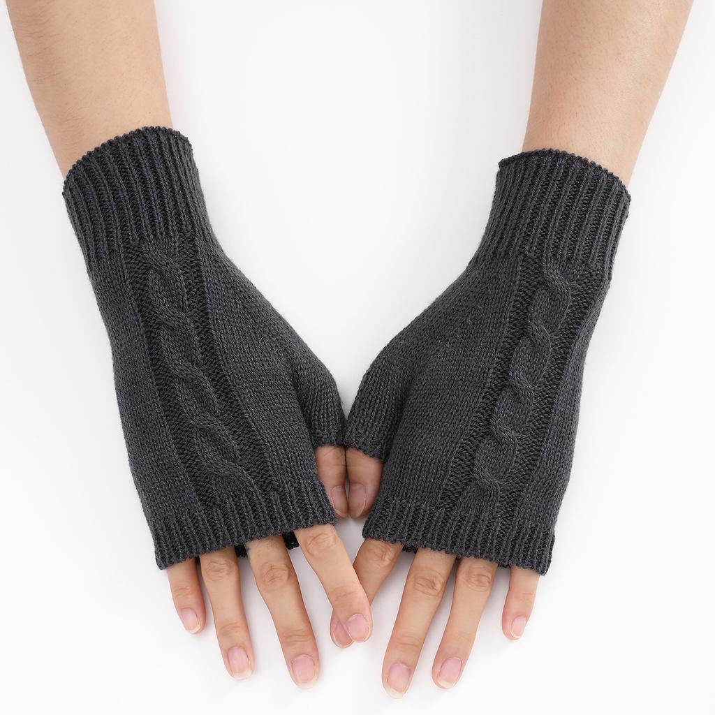 New Autumn and Winter Men's and Women's Half Fingered Woolen Gloves with Twisted Hair Warm and Fashionable Fake Sleeves and Knitted Sleeves