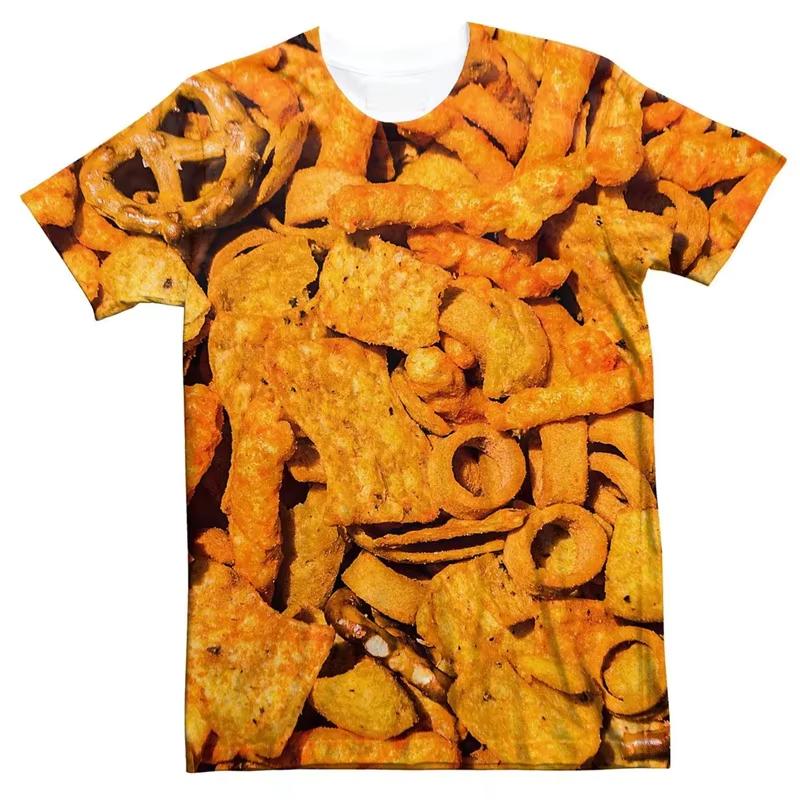 3D Print Funny Fried Chicken T-Shirts Pizza Food Graphic Men's Short Sleeve