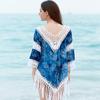 Rochie de plajă de vară Decupată Decolteu în V Franjuri lungi Potrivire de culori Mâneci trei sferturi Protecție solară Respirabilă Pulover Costum de baie Cover-up Îmbrăcăminte pentru femei